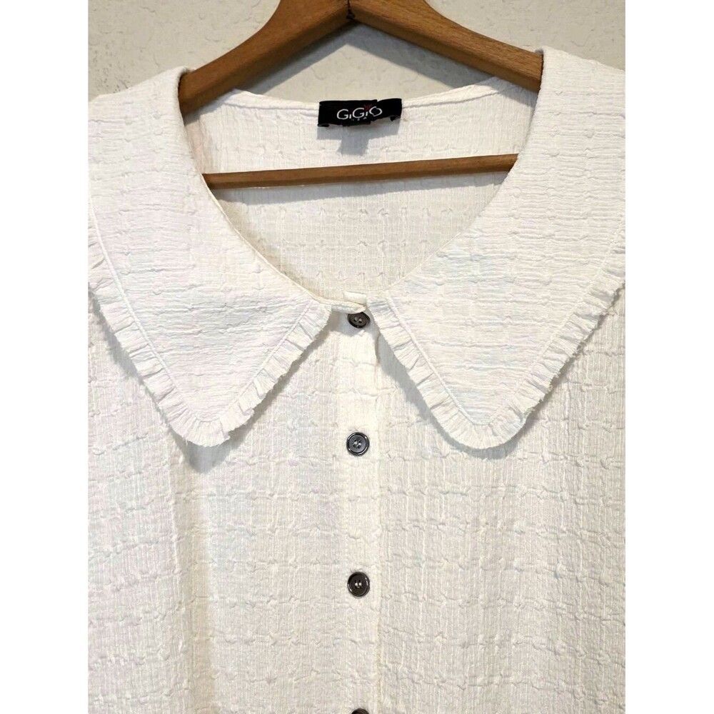 Gigio USA White Peter Pan Collar Cropped Top Button Front Coquette Minimal Large